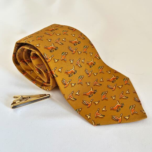 FERRAGAMO Silk Tie and VALENTINO Vintage Gold Tie Clip - Picture 12 of 12